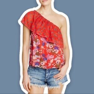 BELTAINE S One-Shoulder Floral Ruffle Tank Top